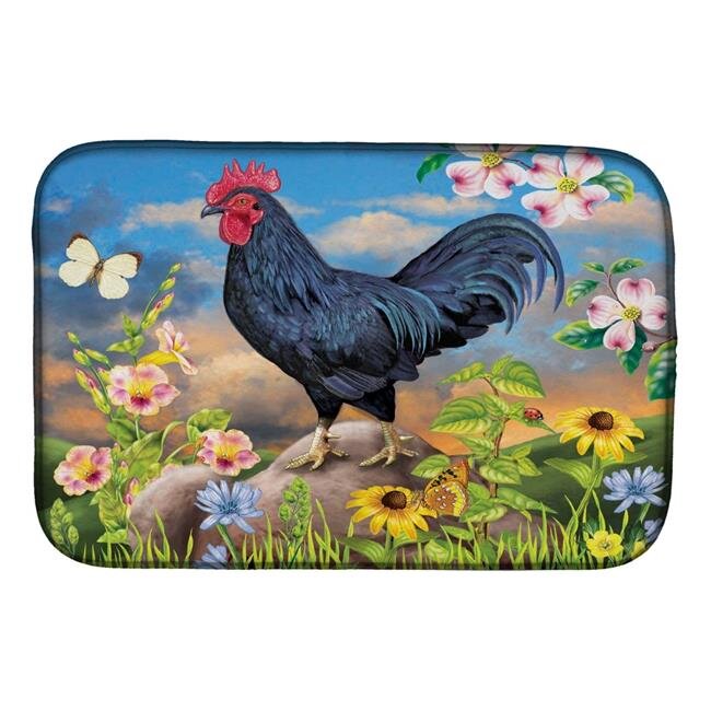 14 x 21 in. Black Rooster Dish Drying Mat